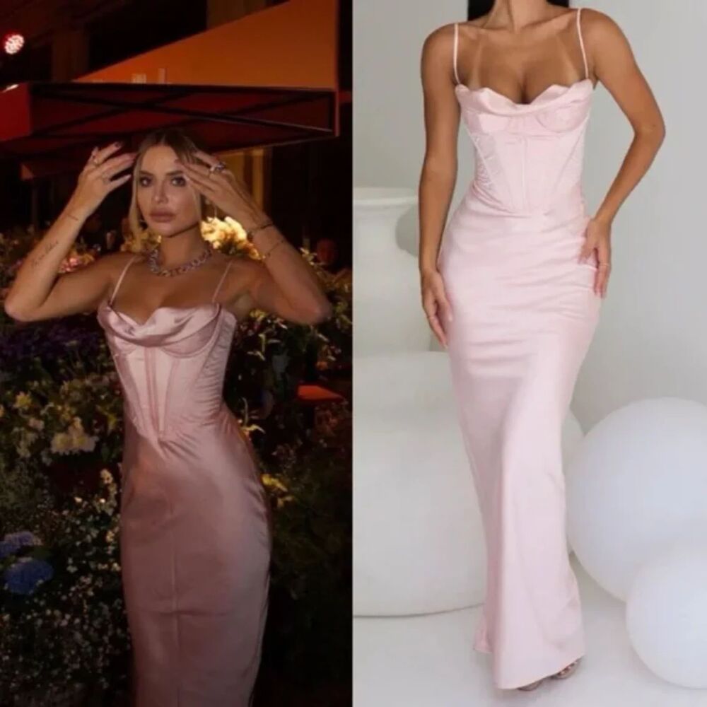 NWT House of CB 'Charmaine' Blush Pink Corset Maxi Dress sz S plus cup - Picture 3 of 16